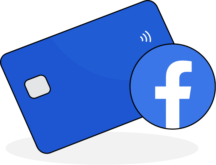 Blue card with Facebook logo in front of it.