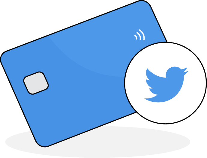 Cyan card with Twitter logo in front of it.
